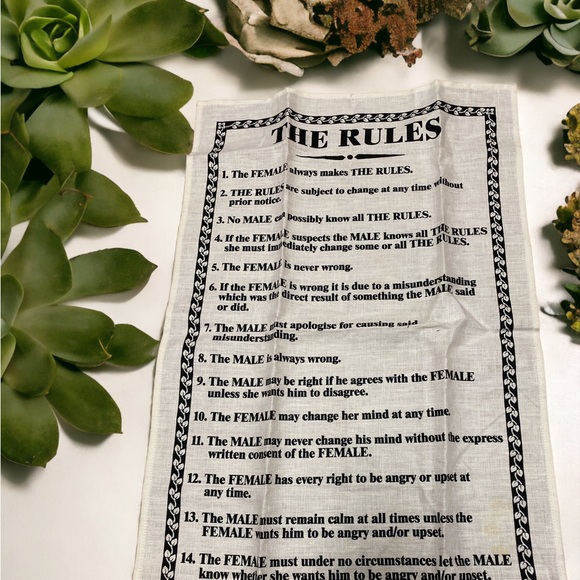 “The Woman Always makes the Rules.” Linen Tea Towel NWT Cream/Black - Picture 7 of 9
